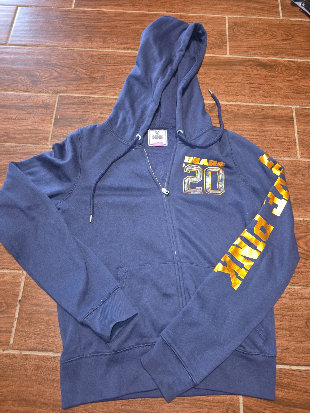 Navy Zip-Up Hoodie with Orange 'BEARS 20' and Sleeve Print